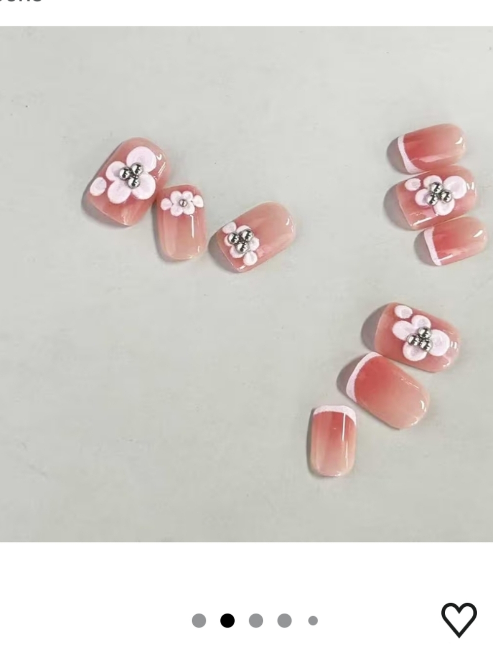 Pink Glossy Short Square Press-On Nails with 3D Flower Accents - Picture 2 of 5